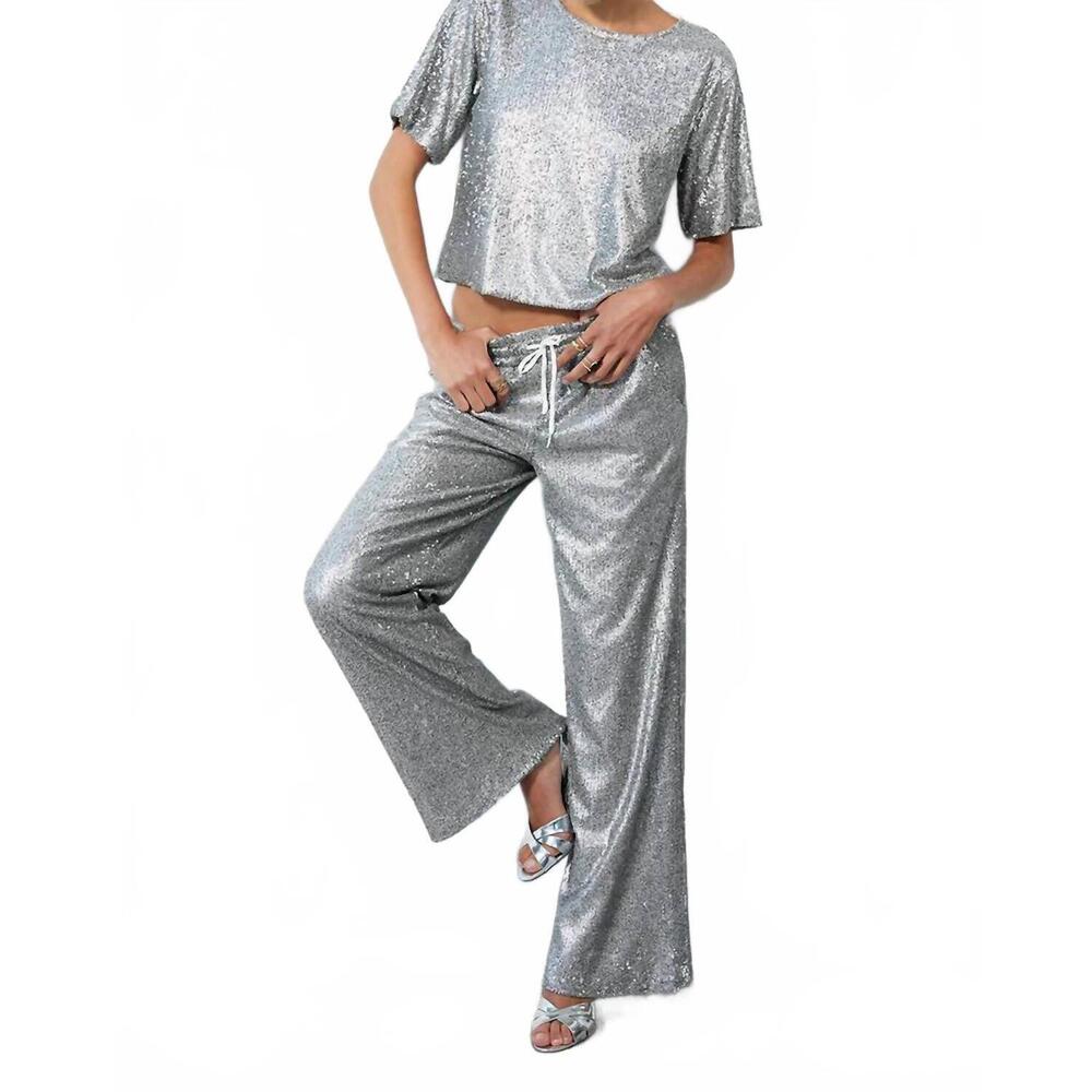 NEW BOBI wide leg sequin pant in silver